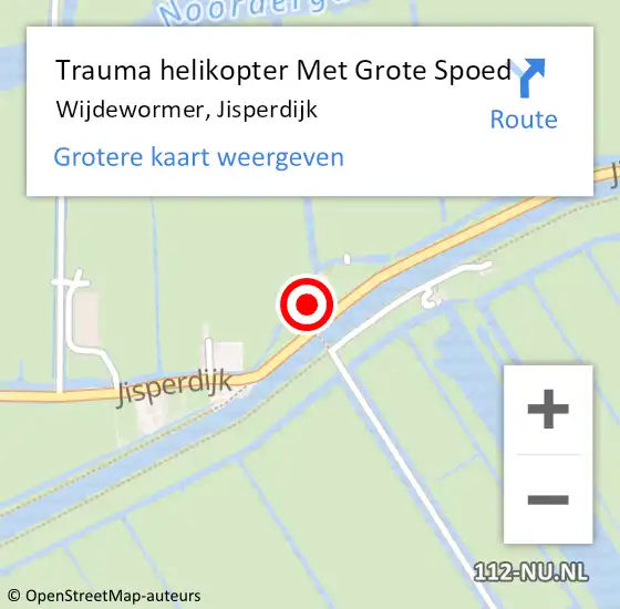 Locatie op kaart van de 112 melding: Trauma helikopter Met Grote Spoed Naar Wijdewormer, Jisperdijk op 24 september 2023 13:56