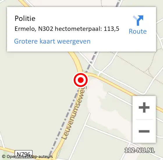Locatie op kaart van de 112 melding: Politie Ermelo, N302 hectometerpaal: 113,5 op 24 september 2023 14:22