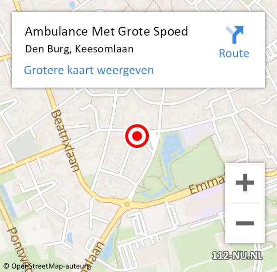 Locatie op kaart van de 112 melding: Ambulance Met Grote Spoed Naar Den Burg, Keesomlaan op 24 september 2023 14:40