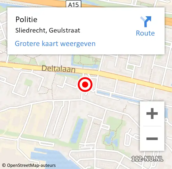 Locatie op kaart van de 112 melding: Politie Sliedrecht, Geulstraat op 24 september 2023 16:52