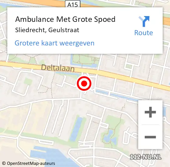 Locatie op kaart van de 112 melding: Ambulance Met Grote Spoed Naar Sliedrecht, Geulstraat op 24 september 2023 16:55