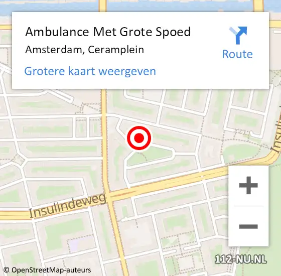 Locatie op kaart van de 112 melding: Ambulance Met Grote Spoed Naar Amsterdam, Ceramplein op 24 september 2023 17:27