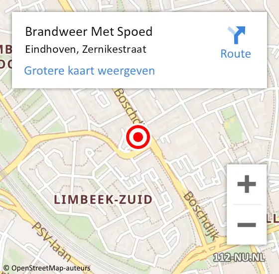 Locatie op kaart van de 112 melding: Brandweer Met Spoed Naar Eindhoven, Zernikestraat op 24 september 2023 17:31