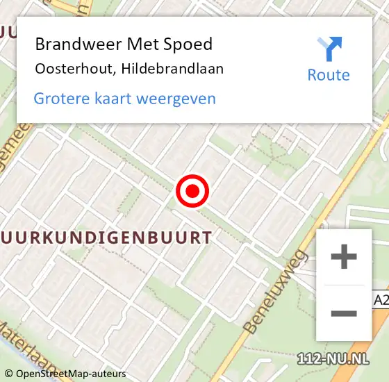 Locatie op kaart van de 112 melding: Brandweer Met Spoed Naar Oosterhout, Hildebrandlaan op 24 september 2023 18:44