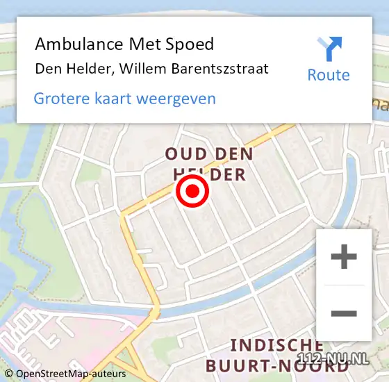 Locatie op kaart van de 112 melding: Ambulance Met Spoed Naar Den Helder, Willem Barentszstraat op 24 september 2023 19:48