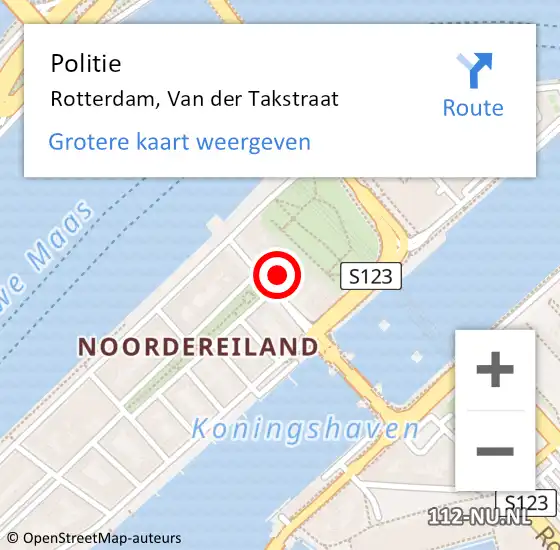 Locatie op kaart van de 112 melding: Politie Rotterdam, Van der Takstraat op 24 september 2023 21:11