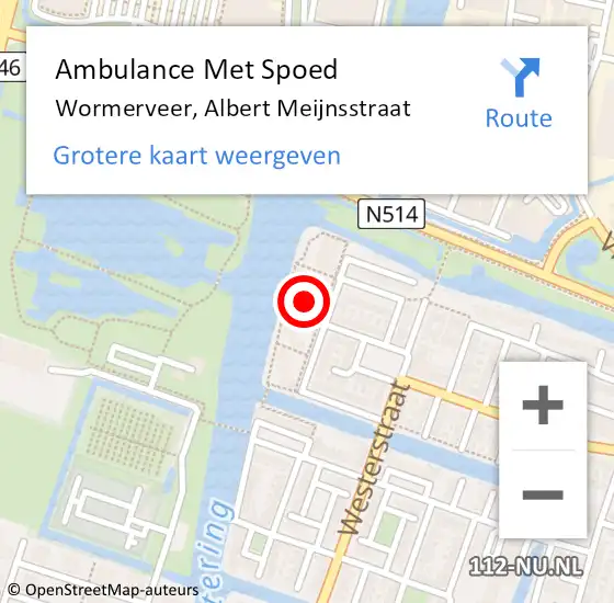 Locatie op kaart van de 112 melding: Ambulance Met Spoed Naar Wormerveer, Albert Meijnsstraat op 25 september 2023 02:09