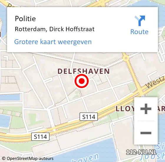 Locatie op kaart van de 112 melding: Politie Rotterdam, Dirck Hoffstraat op 25 september 2023 03:10