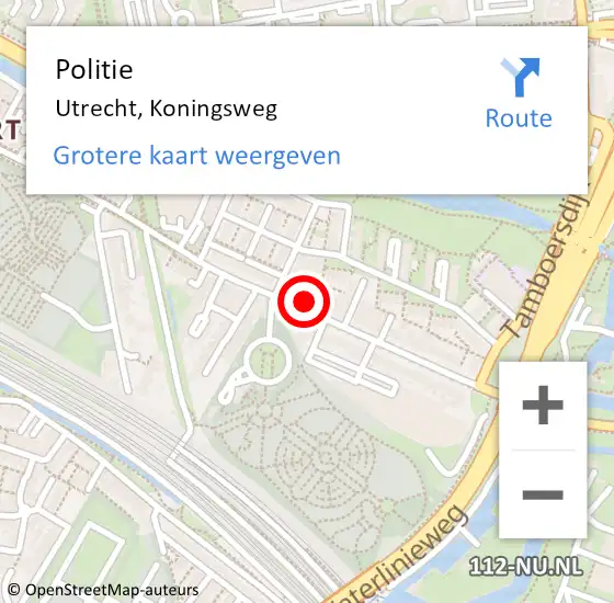 Locatie op kaart van de 112 melding: Politie Utrecht, Koningsweg op 25 september 2023 07:55