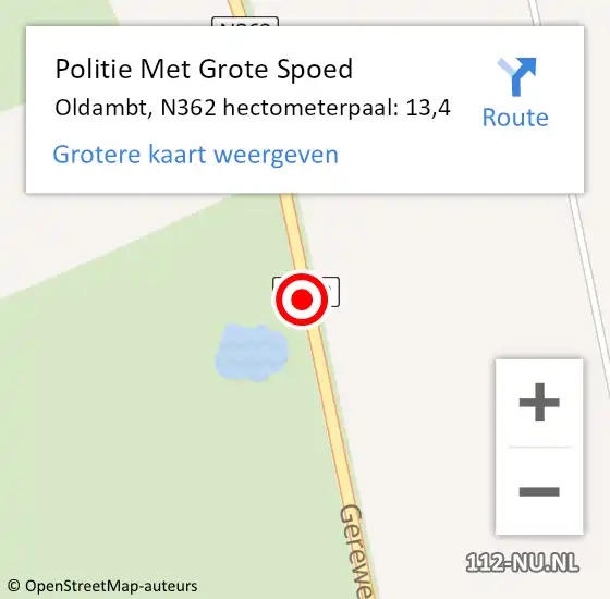 Locatie op kaart van de 112 melding: Politie Met Grote Spoed Naar Oldambt, N362 hectometerpaal: 13,4 op 25 september 2023 09:51