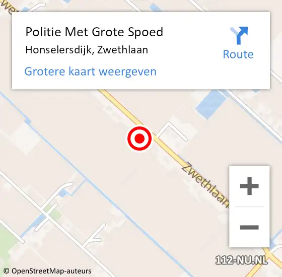 Locatie op kaart van de 112 melding: Politie Met Grote Spoed Naar Honselersdijk, Zwethlaan op 25 september 2023 09:53