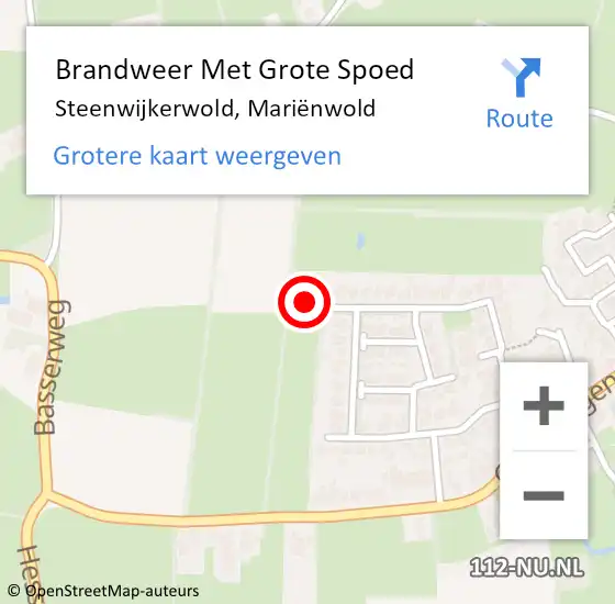 Locatie op kaart van de 112 melding: Brandweer Met Grote Spoed Naar Steenwijkerwold, Mariënwold op 25 september 2023 10:46
