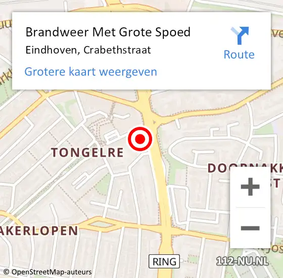 Locatie op kaart van de 112 melding: Brandweer Met Grote Spoed Naar Eindhoven, Crabethstraat op 25 september 2023 12:17