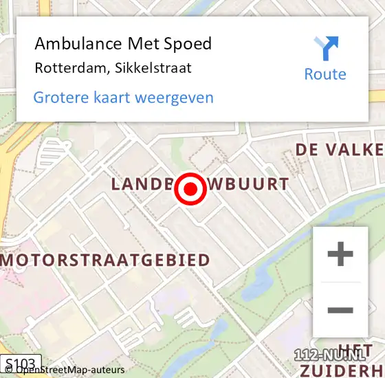 Locatie op kaart van de 112 melding: Ambulance Met Spoed Naar Rotterdam, Sikkelstraat op 25 september 2023 13:14