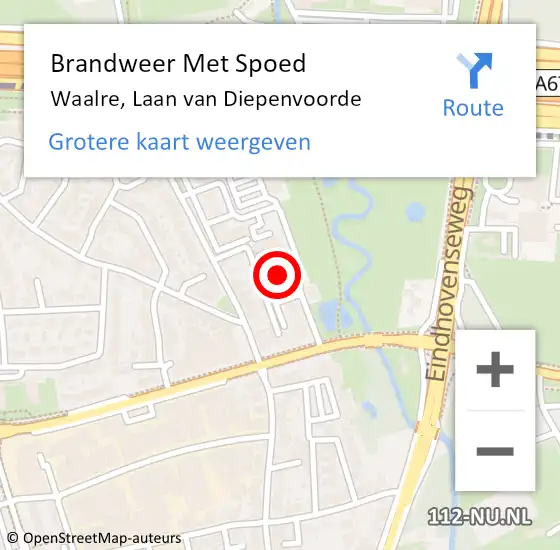 Locatie op kaart van de 112 melding: Brandweer Met Spoed Naar Waalre, Laan van Diepenvoorde op 25 september 2023 14:09