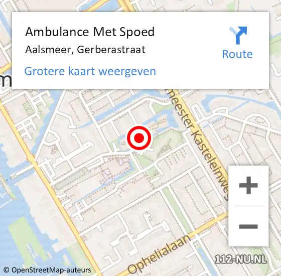 Locatie op kaart van de 112 melding: Ambulance Met Spoed Naar Aalsmeer, Gerberastraat op 25 september 2023 14:56