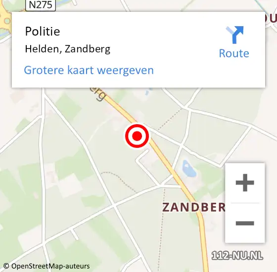 Locatie op kaart van de 112 melding: Politie Helden, Zandberg op 25 september 2023 16:42