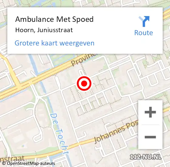 Locatie op kaart van de 112 melding: Ambulance Met Spoed Naar Hoorn, Juniusstraat op 25 september 2023 17:17