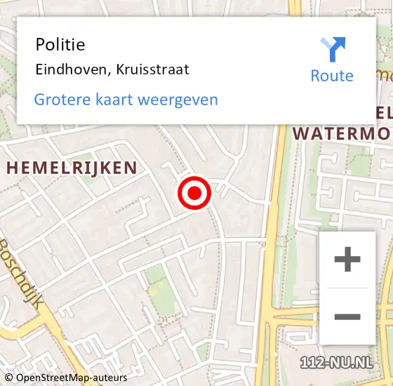 Locatie op kaart van de 112 melding: Politie Eindhoven, Kruisstraat op 25 september 2023 17:40