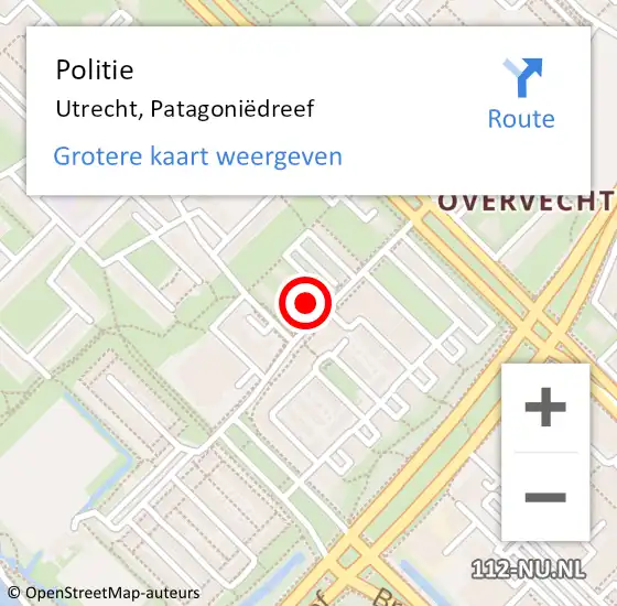 Locatie op kaart van de 112 melding: Politie Utrecht, Patagoniëdreef op 25 september 2023 18:45