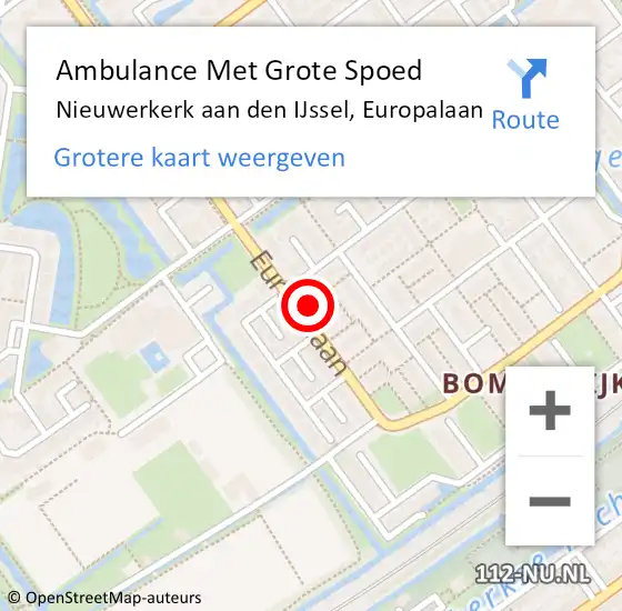 Locatie op kaart van de 112 melding: Ambulance Met Grote Spoed Naar Nieuwerkerk aan den IJssel, Europalaan op 25 september 2023 19:27