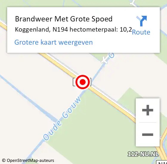 Locatie op kaart van de 112 melding: Brandweer Met Grote Spoed Naar Koggenland, N194 hectometerpaal: 10,2 op 25 september 2023 19:49