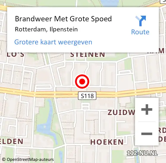 Locatie op kaart van de 112 melding: Brandweer Met Grote Spoed Naar Rotterdam, Ilpenstein op 25 september 2023 21:19