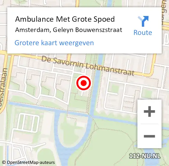 Locatie op kaart van de 112 melding: Ambulance Met Grote Spoed Naar Amsterdam, Geleyn Bouwenszstraat op 25 september 2023 21:46