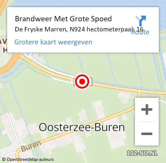 Locatie op kaart van de 112 melding: Brandweer Met Grote Spoed Naar De Fryske Marren, N924 hectometerpaal: 16 op 25 september 2023 21:49