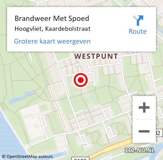Locatie op kaart van de 112 melding: Brandweer Met Spoed Naar Hoogvliet, Kaardebolstraat op 25 september 2023 23:28