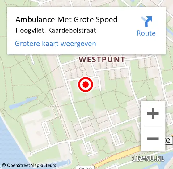 Locatie op kaart van de 112 melding: Ambulance Met Grote Spoed Naar Hoogvliet, Kaardebolstraat op 25 september 2023 23:29