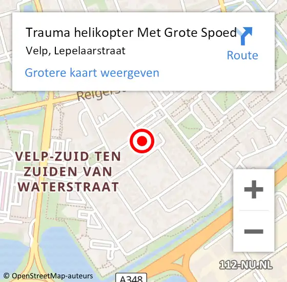 Locatie op kaart van de 112 melding: Trauma helikopter Met Grote Spoed Naar Velp, Lepelaarstraat op 26 september 2023 02:31