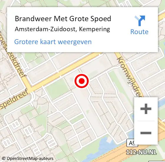 Locatie op kaart van de 112 melding: Brandweer Met Grote Spoed Naar Amsterdam, Kempering op 26 september 2023 06:46