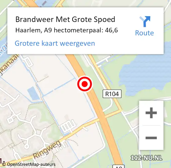 Locatie op kaart van de 112 melding: Brandweer Met Grote Spoed Naar Haarlem, A9 hectometerpaal: 46,6 op 26 september 2023 07:15