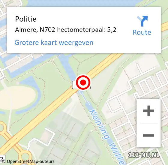 Locatie op kaart van de 112 melding: Politie Almere, N702 hectometerpaal: 5,2 op 26 september 2023 07:16
