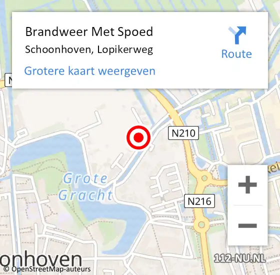 Locatie op kaart van de 112 melding: Brandweer Met Spoed Naar Schoonhoven, Lopikerweg op 26 september 2023 07:53
