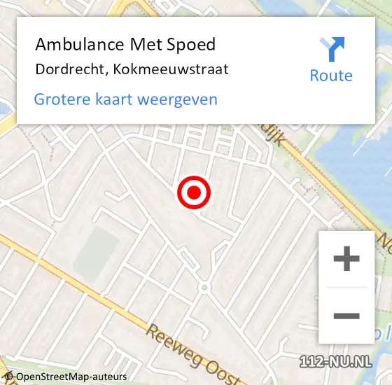 Locatie op kaart van de 112 melding: Ambulance Met Spoed Naar Dordrecht, Kokmeeuwstraat op 26 september 2023 08:45