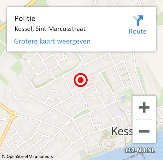 Locatie op kaart van de 112 melding: Politie Kessel, Sint Marcusstraat op 26 september 2023 09:44