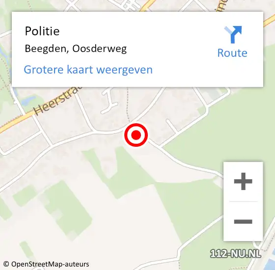 Locatie op kaart van de 112 melding: Politie Beegden, Oosderweg op 26 september 2023 09:57