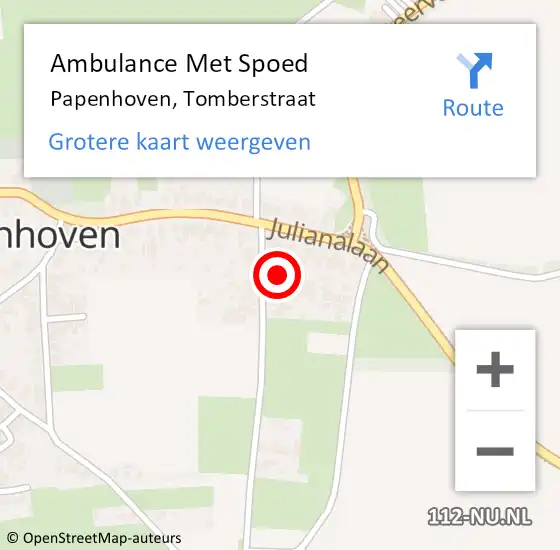 Locatie op kaart van de 112 melding: Ambulance Met Spoed Naar Papenhoven, Tomberstraat op 14 oktober 2013 04:50