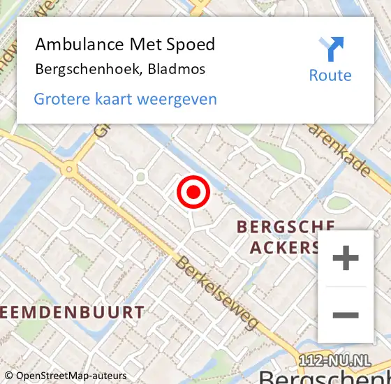 Locatie op kaart van de 112 melding: Ambulance Met Spoed Naar Bergschenhoek, Bladmos op 26 september 2023 11:06