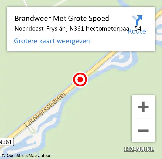 Locatie op kaart van de 112 melding: Brandweer Met Grote Spoed Naar Noardeast-Fryslân, N361 hectometerpaal: 54 op 26 september 2023 13:08