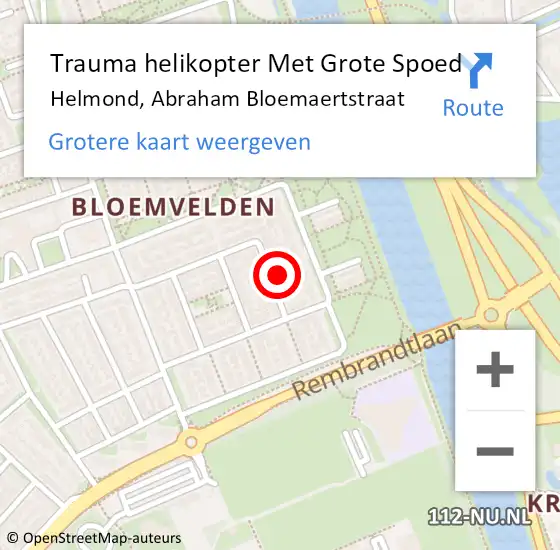 Locatie op kaart van de 112 melding: Trauma helikopter Met Grote Spoed Naar Helmond, Abraham Bloemaertstraat op 26 september 2023 13:18