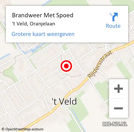 Locatie op kaart van de 112 melding: Brandweer Met Spoed Naar 't Veld, Oranjelaan op 26 september 2023 17:05