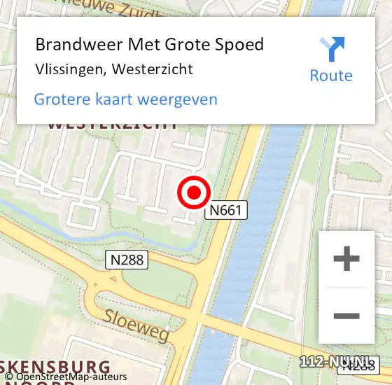 Locatie op kaart van de 112 melding: Brandweer Met Grote Spoed Naar Vlissingen, Westerzicht op 26 september 2023 17:36