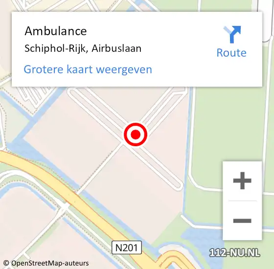 Locatie op kaart van de 112 melding: Ambulance Schiphol-Rijk, Airbuslaan op 26 september 2023 17:36