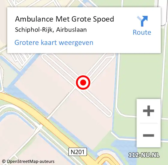 Locatie op kaart van de 112 melding: Ambulance Met Grote Spoed Naar Schiphol-Rijk, Airbuslaan op 26 september 2023 17:38