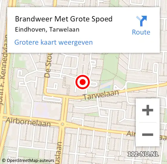Locatie op kaart van de 112 melding: Brandweer Met Grote Spoed Naar Eindhoven, Tarwelaan op 26 september 2023 18:14