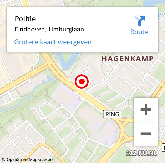 Locatie op kaart van de 112 melding: Politie Eindhoven, Limburglaan op 26 september 2023 18:51