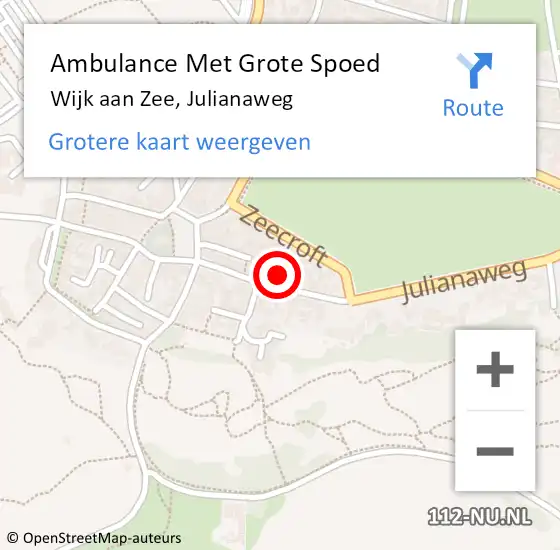 Locatie op kaart van de 112 melding: Ambulance Met Grote Spoed Naar Wijk aan Zee, Julianaweg op 26 september 2023 19:07